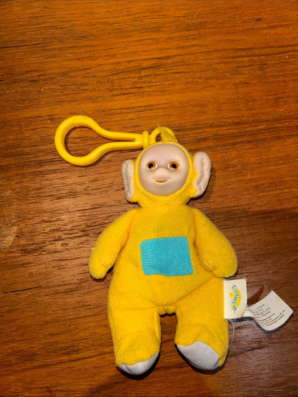 VTG 1999 Teletubbies Laa Laa Yellow Plush Keychain 6” Bag Clip Finger Puppet